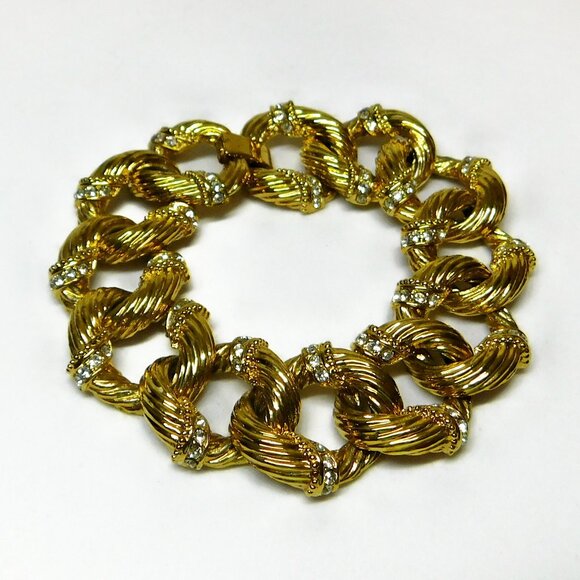 Camrose & Kross Textured Gold Tone Loop Bracelet With Swarovski Crystals - Picture 7 of 9